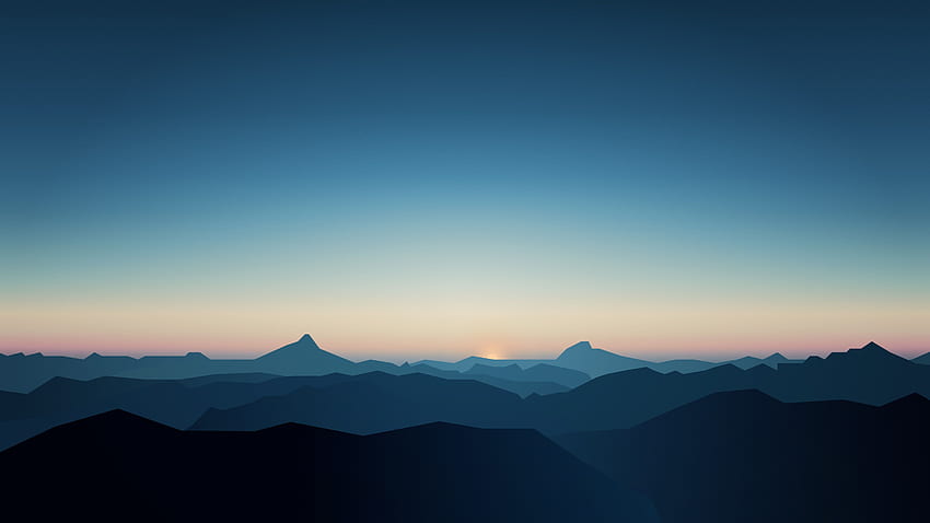 CGI, Gelap, Pegunungan, Matahari Terbit, Minimal . Minimal , Minimal , Minimalis, Dark Blue Mountains Wallpaper HD