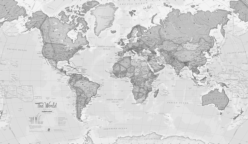 World Political Grey Mural. Wallsauce US. Map , World map mural, World map HD wallpaper