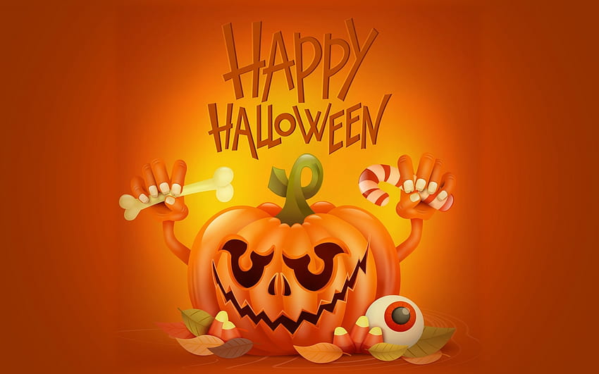 Buon Halloween!, halloween, fantasia, zucca, carta, arancia, caramelle Sfondo HD