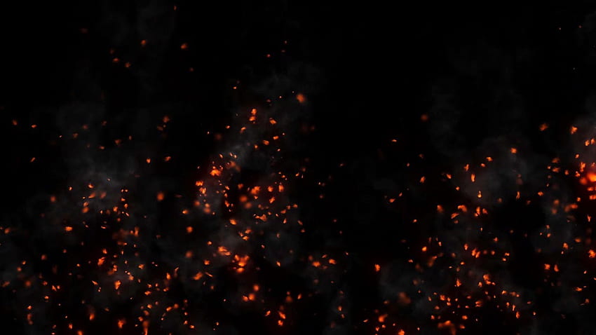 Hamparan Partikel Api Dengan Efek Asap Pada Layar Hitam Wallpaper HD