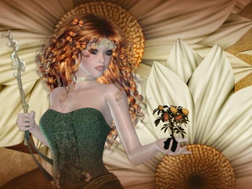 Słonecznik, dziewczyna, abstrakcja, fantazja, kwiat Tapeta HD