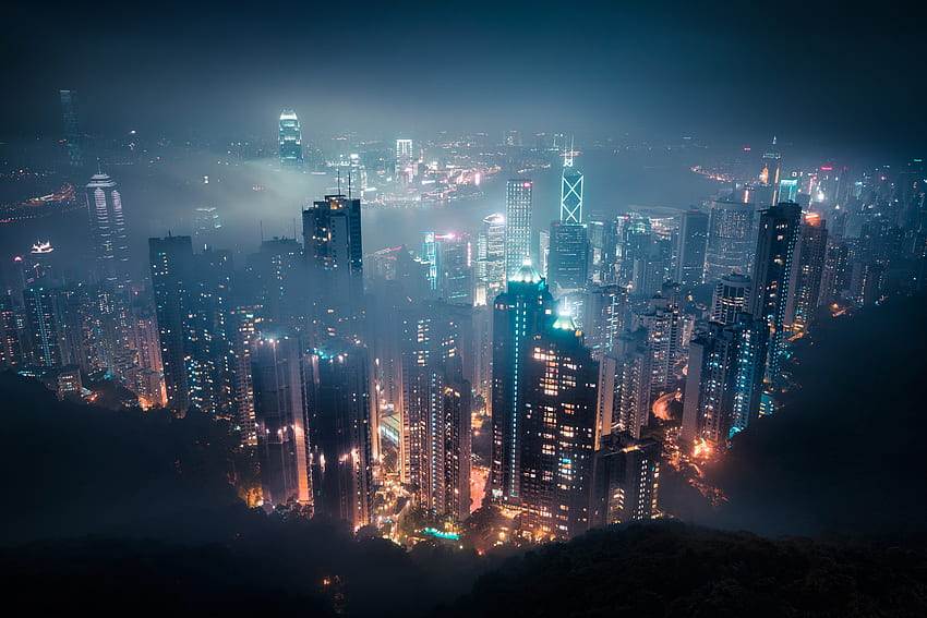 밤에 홍콩 HD 월페이퍼