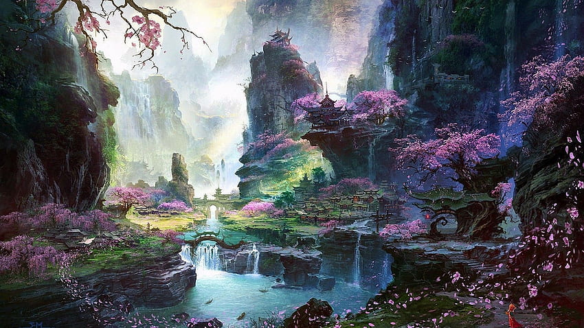 peintures paysages printemps oeuvre orientale Fantastique - /. Paysage fantastique, Paysage manga, Dessin paysage, Oriental Anime Fond d'écran HD
