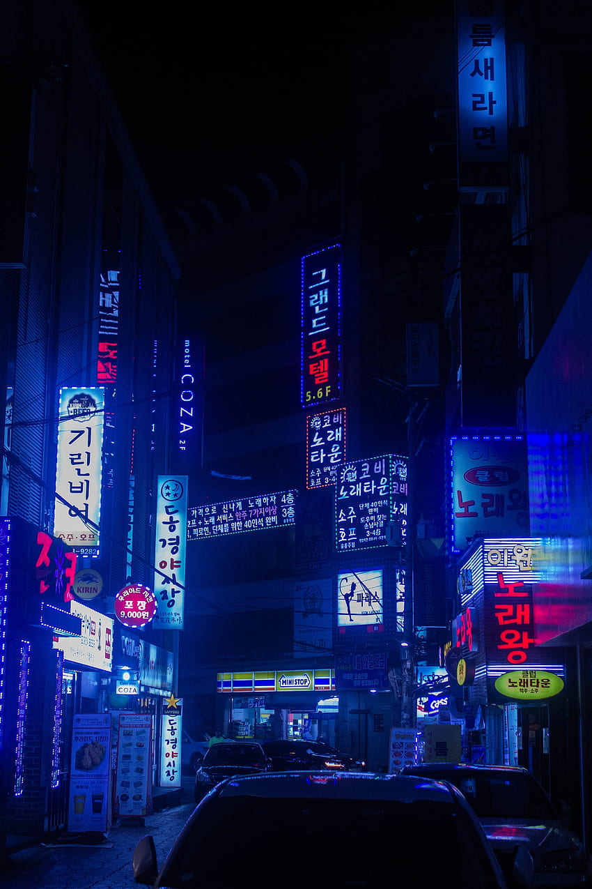 Seul, Korea Południowa, neony Tapeta na telefon HD
