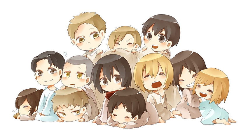 shingeki no kyojin l'attaque des titans eren mikasa armin2932167_, Attack On Titan Chibi Fond d'écran HD