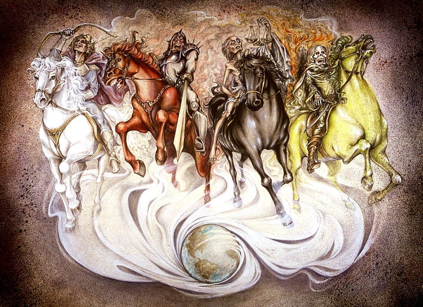แนวคิดศิลปะในพระคัมภีร์ที่ยอดเยี่ยม นักขี่ม้าสี่คน นักขี่ม้า นักขี่ม้าแห่งวันสิ้นโลก วอลล์เปเปอร์ HD