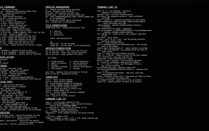 Foglio informativo su Linux. Stock di cheat sheet di Linux Sfondo HD