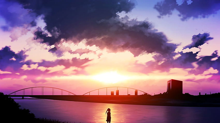 Anime, Sunset, River, Sky, Clouds / and Mobile Background HD wallpaper ...