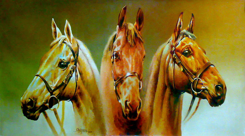 Oil Painting, horses, painting, animals, oil HD wallpaper