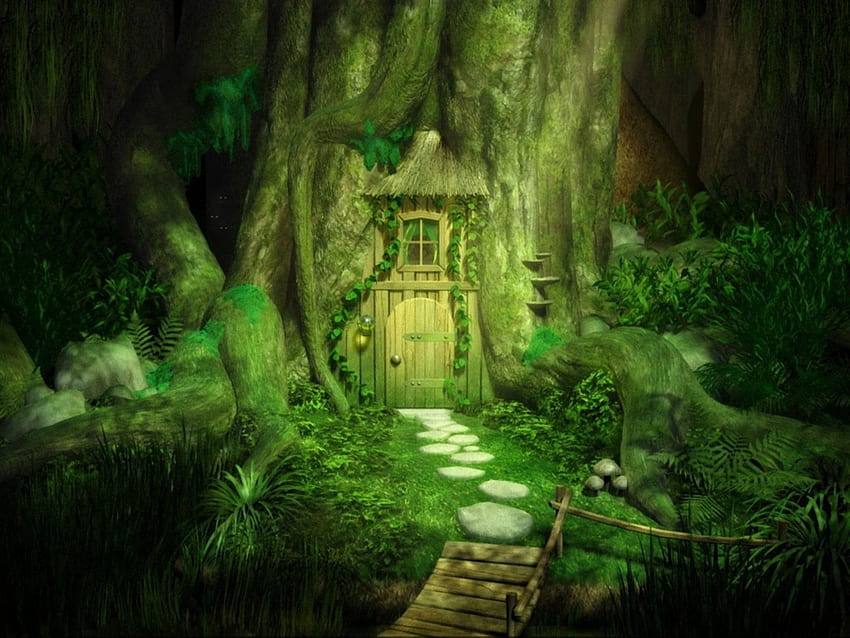 fairy house in a tree . Background ., Fairy Tree House HD wallpaper