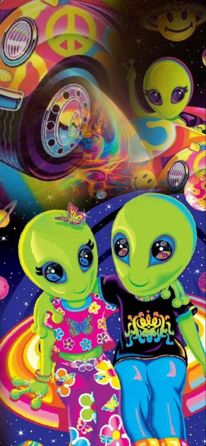 Zoomer & Zorbit Aliens, Alien, art, green, collage, LisaFrank, Frank HD phone wallpaper