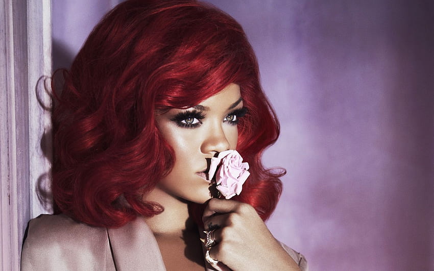 Beautiful Rihanna Red HairPink Rose Nice Makeup - HD wallpaper
