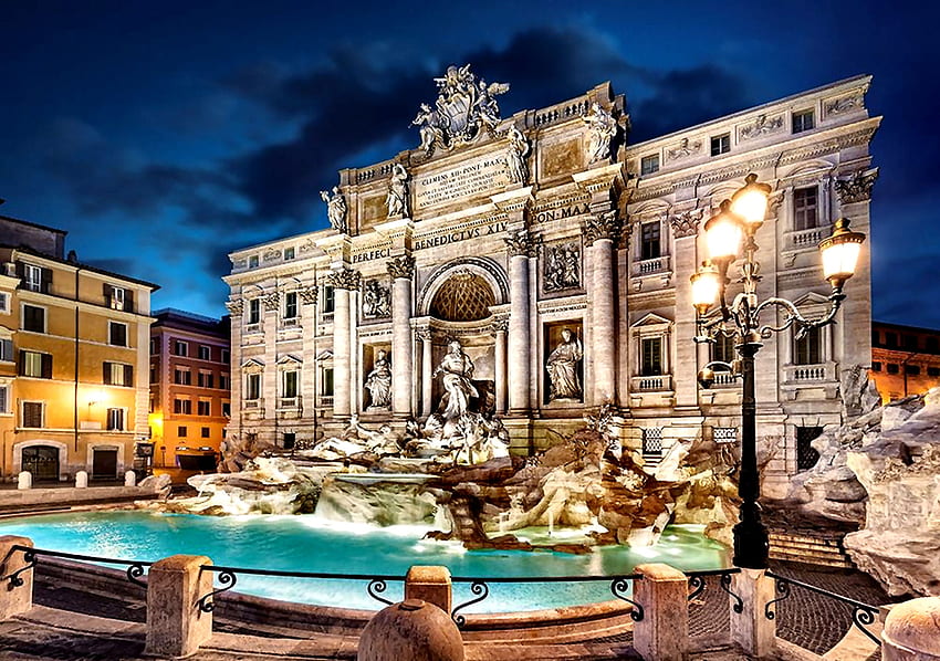 Fontana di Trevi FC, Rome, architecture, art, beautiful, cityscape, Italy, artwork, scenery, wide screen, painting, fountain, Trevi HD wallpaper