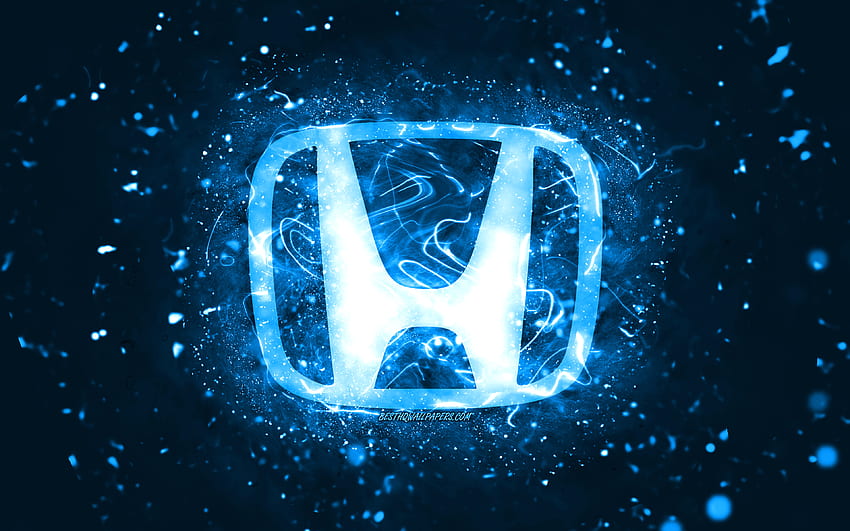 Logo blu Honda, luci al neon blu, creativo, astratto blu, logo Honda, marchi automobilistici, Honda Sfondo HD
