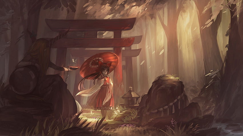brunettes, blondes, video games, nature, Touhou, forest, demons, Japanese Oni HD wallpaper