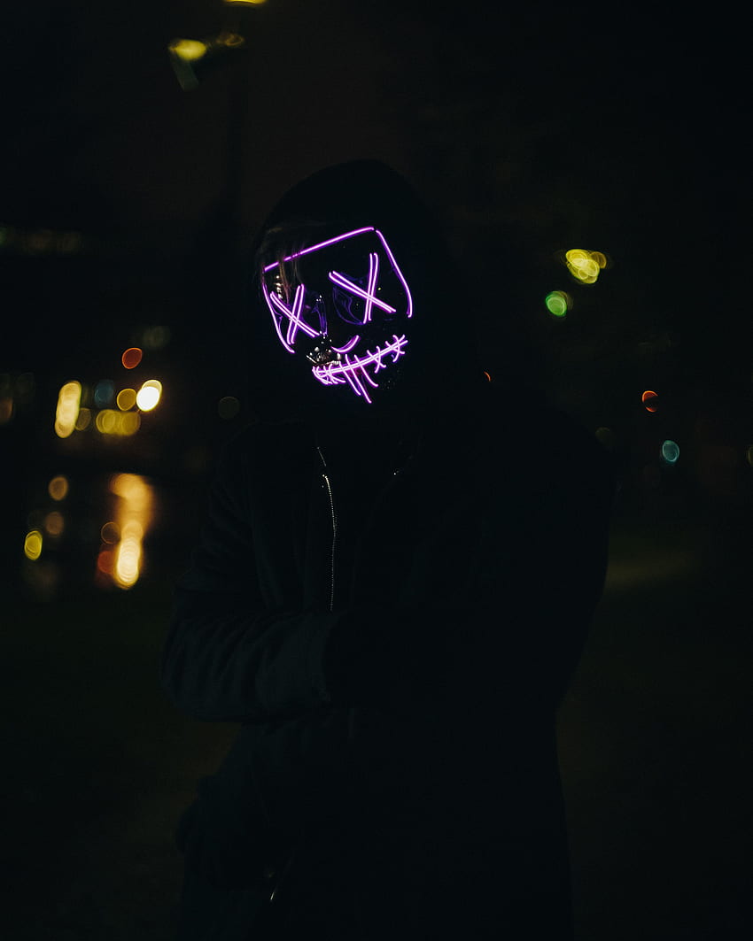 Dark, Silhouette, Neon, Mask, Human, Person HD phone wallpaper
