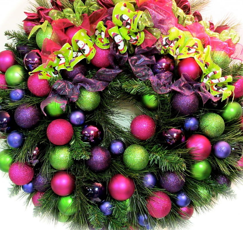 Добре дошла Коледа!, глобуси, цветни, декор, добре дошли, дом, венец HD тапет