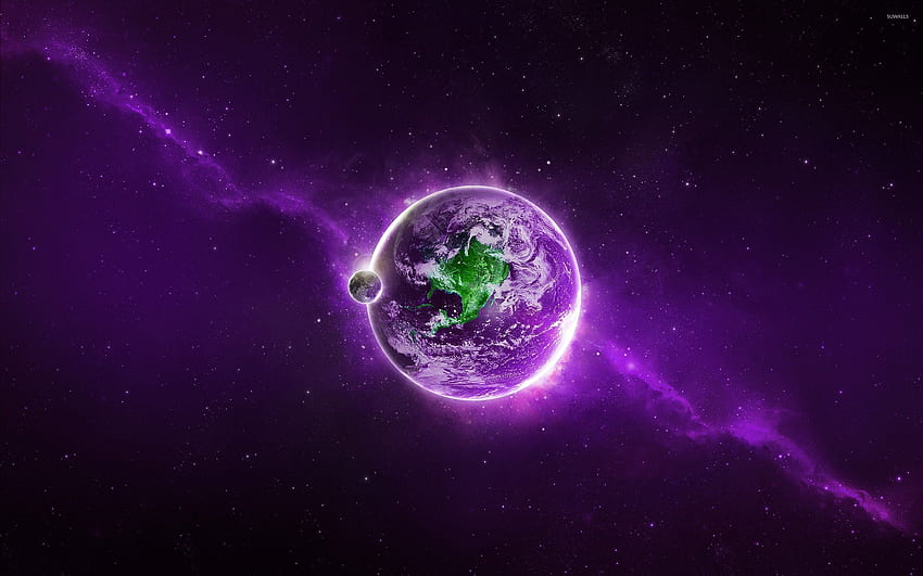 Green continent on apurple planet, Green Planets HD wallpaper