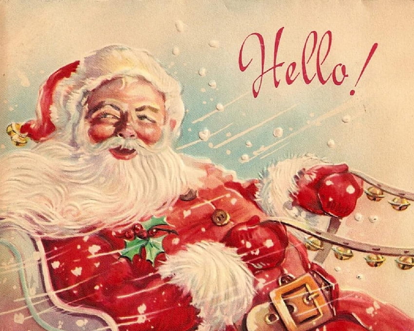 Papá Noel vintage, acebo, hola, navidad, santa fondo de pantalla