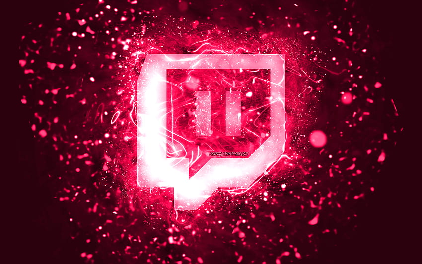 Twitch pink logo, , pink neon lights, creative, pink abstract background, Twitch logo, social network, Twitch HD wallpaper