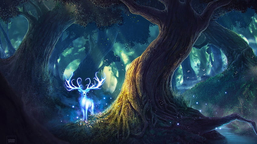 Magic Forest Fantasy Deer 1440P Resolution , , Background, dan, Magical Mystical Wallpaper HD