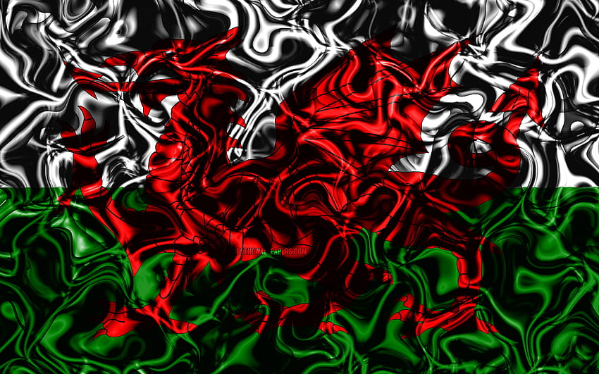 Flag of Wales, abstract smoke, Europe, Welsh Flag HD wallpaper