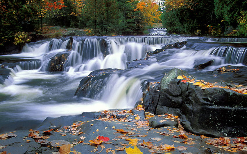 Cascading Waterfall Autumn Upper Peninsula Michigan United States High Resolution, Michigan Spring HD wallpaper