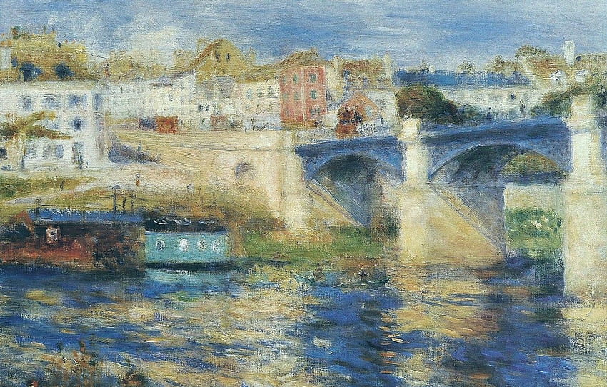 강, 도시 풍경, Pierre Auguste Renoir, Pierre Auguste Renoir, The Bridge at Chatou for , section живопись, Renoir Art HD 월페이퍼
