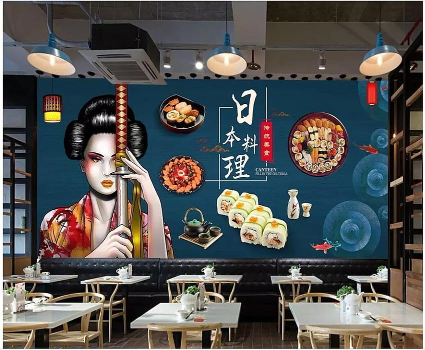 3D カスタム壁画 手描きの日本食 寿司 女性 ダイニング ホームデコレーション リビングルーム 壁用 3 d. . -AliExpress 高画質の壁紙