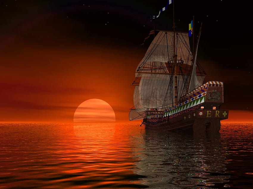 เรือชมพระอาทิตย์ตกที่ชายหาด , Cool Ships วอลล์เปเปอร์ HD