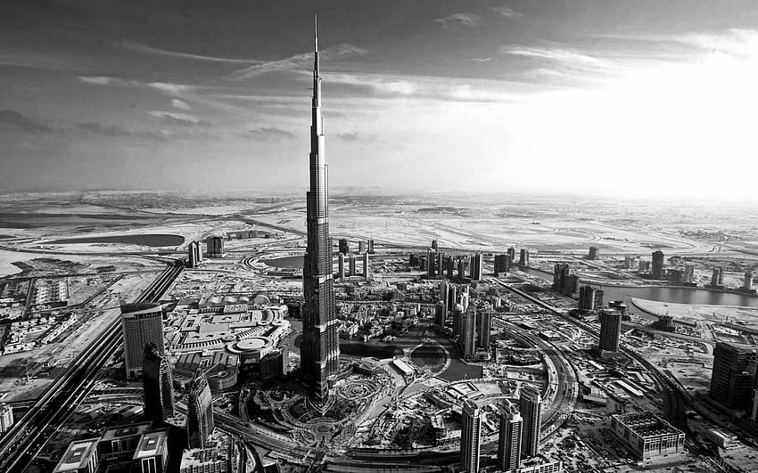 BestWall: หอคอยที่สูงที่สุดในโลก Burj Khalifa, Dubai Black and White วอลล์เปเปอร์ HD