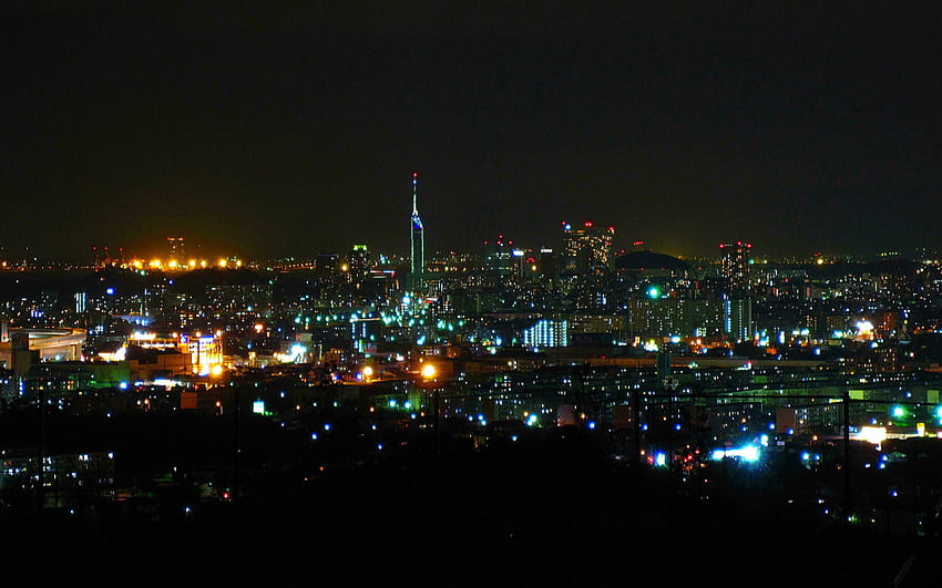 ทิวทัศน์ของเมืองในตอนกลางคืน ฟุกุโอกะ ประเทศญี่ปุ่น วอลล์เปเปอร์ HD