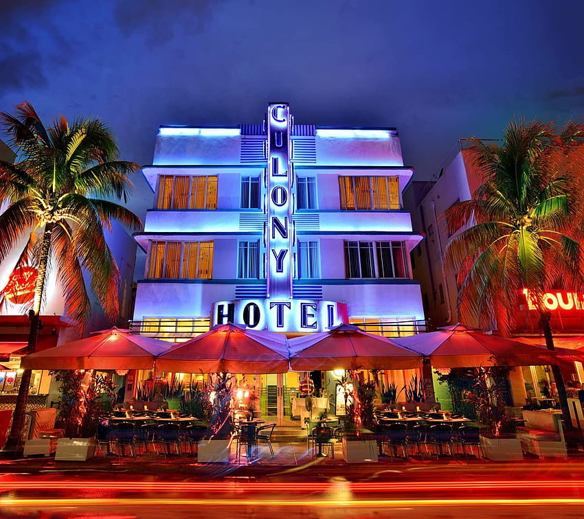 Colony Hotel na Ocean Drive w dzielnicy Art Deco South Miami Beach w Miami, Floryda, USA Giclee Art Print Plakat lub płótno: plakaty i wydruki Tapeta HD
