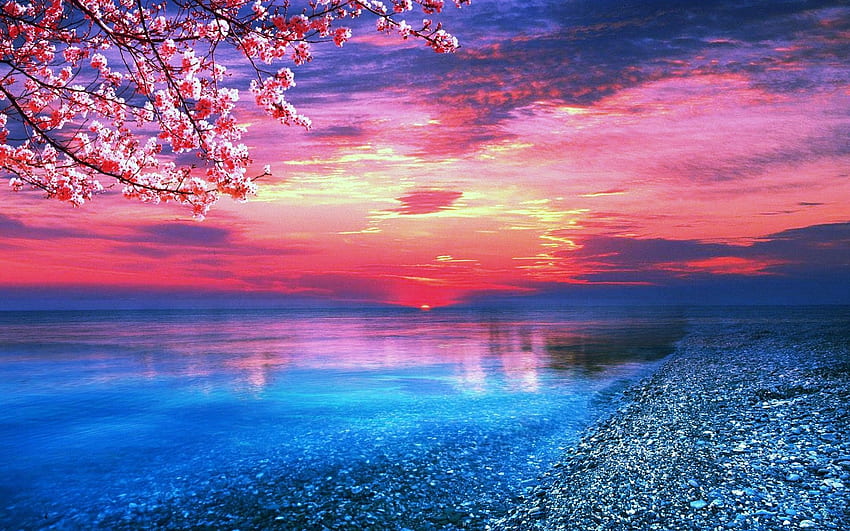 Blue and Pink Landscape - at, Blue Nature HD wallpaper