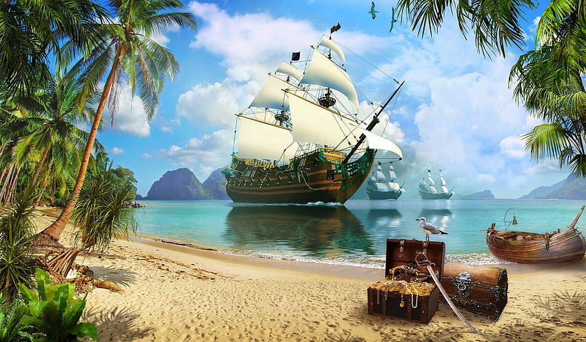 Островът на пиратските съкровища – популярен пано за стена – стена HD тапет
