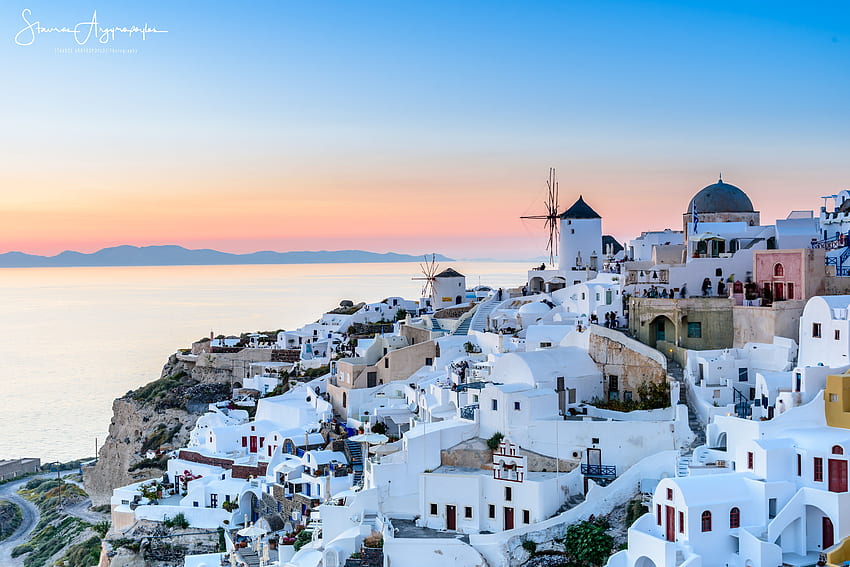 Santorini Island Wallpaper 4K, Thira, Aegean Sea, Fira Town