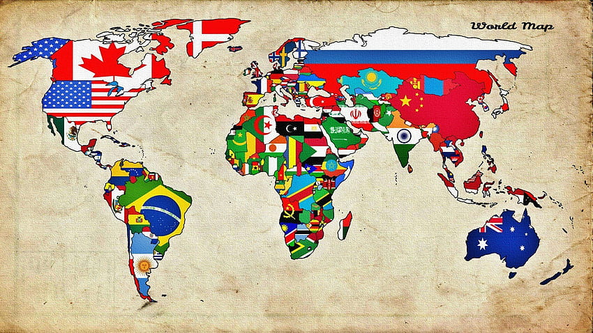 Continent Flags Maps World Map HD wallpaper