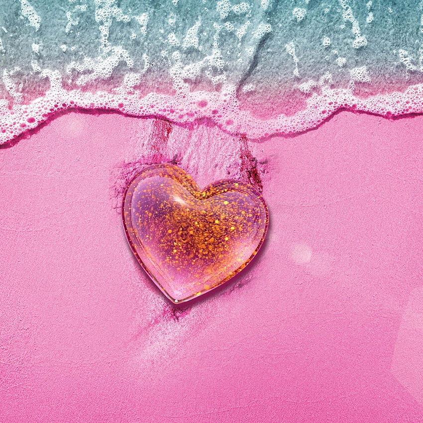 Love heart , Beach, Pink background, Pink Heart, Aerial view, Love, Pink Girly Beach HD phone wallpaper