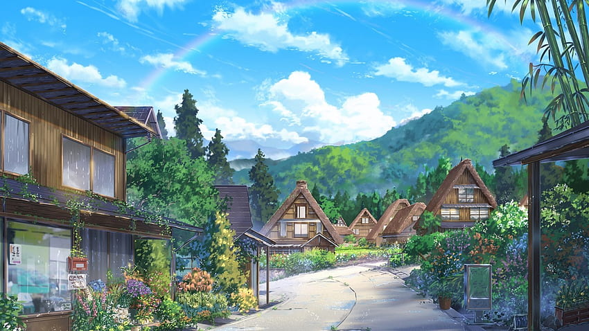 Anime Paysage, Maisons, Scénique, Nuages, Nature, 1280x720 Fond d'écran HD