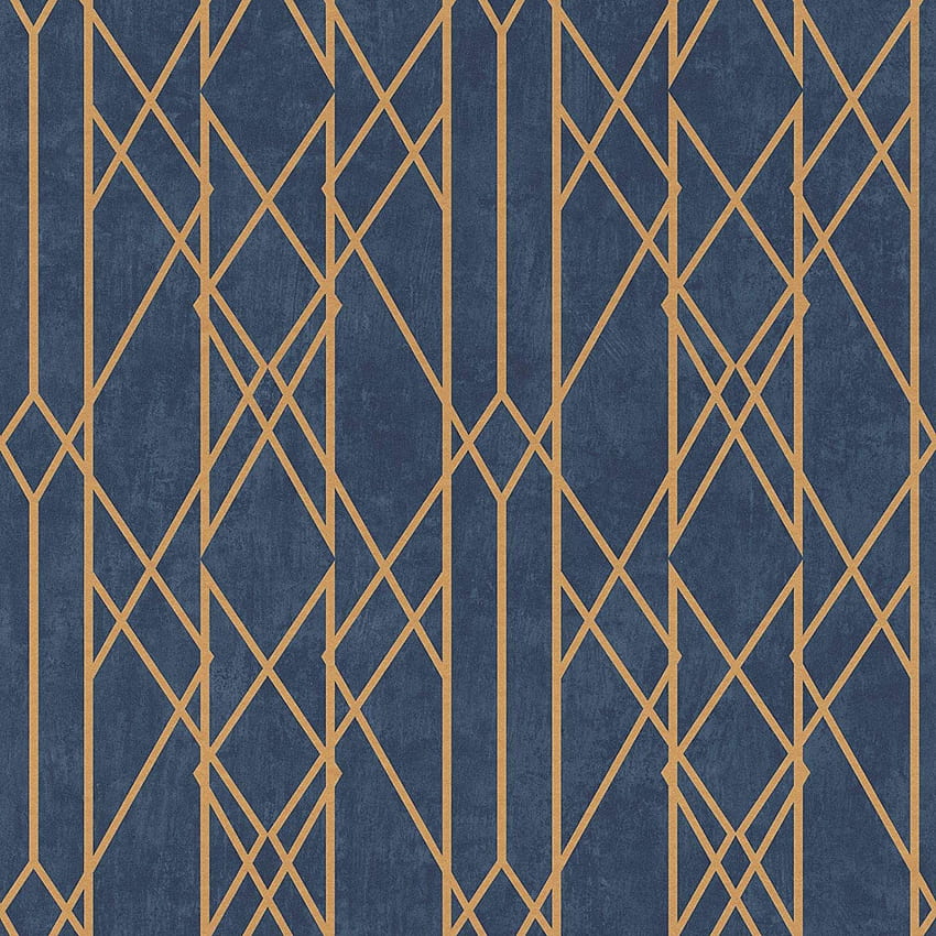 RASCH (U.K) Limited Rasch Portfolio Lattice Geometric Luxury Metallic Shimmer Feature Wall Stripe Lineal 10m Roll Azul marino Cobre 215144 fondo de pantalla del teléfono