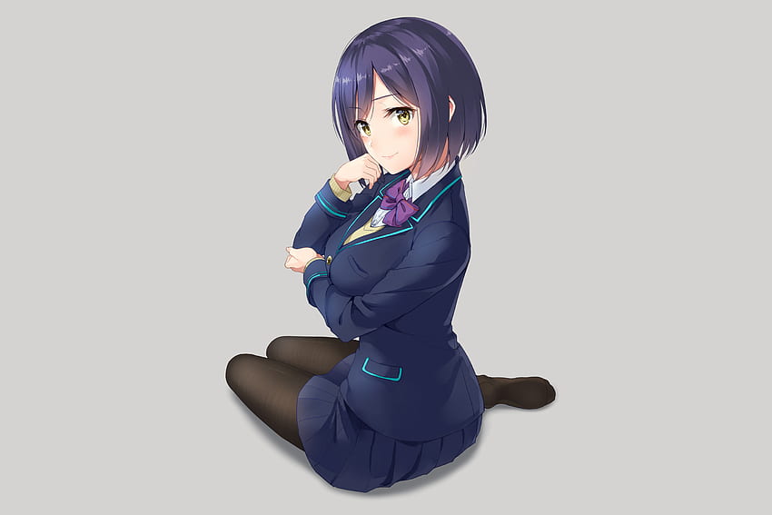 Calm, cute, anime girl, school uniform HD wallpaper