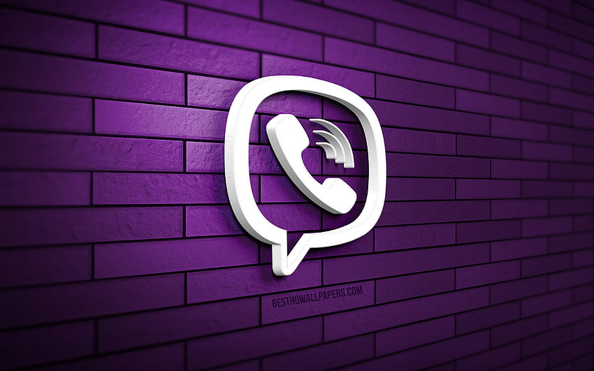 Logo Viber 3D, , violet brickwall, kreatif, jejaring sosial, logo Viber, seni 3D, Viber Wallpaper HD