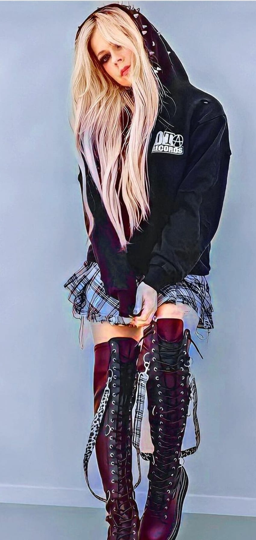 Avril Lavigne, tartán, moda callejera fondo de pantalla del teléfono