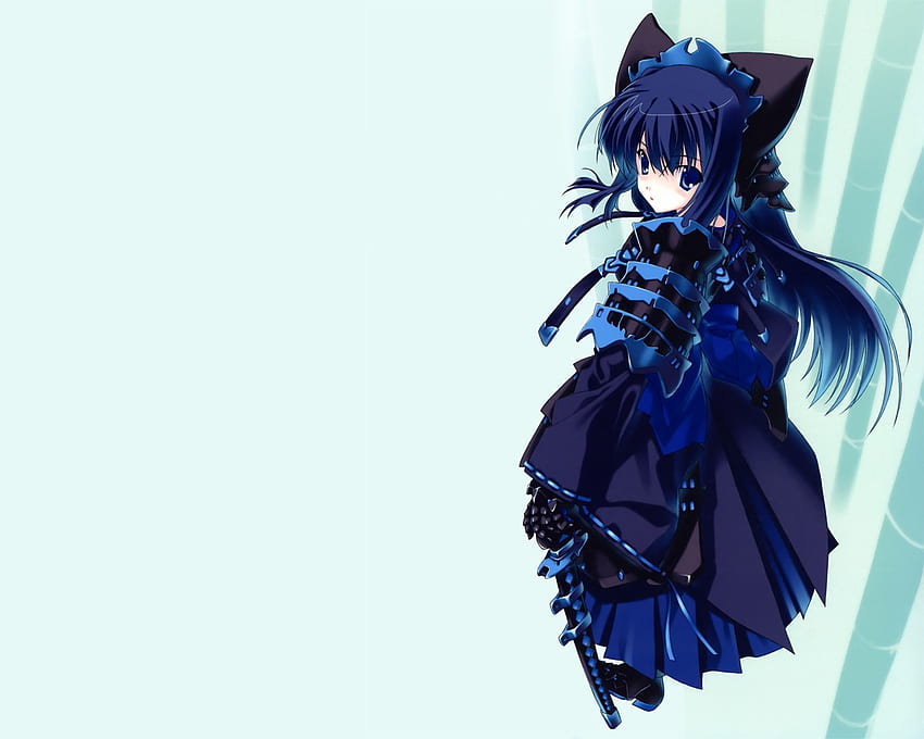 Anime Girl with Armor & Sword หูแมว ดาบ ดวงตาสีฟ้า อะนิเมะ อาวุธ ผมสีฟ้า ชุดเกราะ วอลล์เปเปอร์ HD