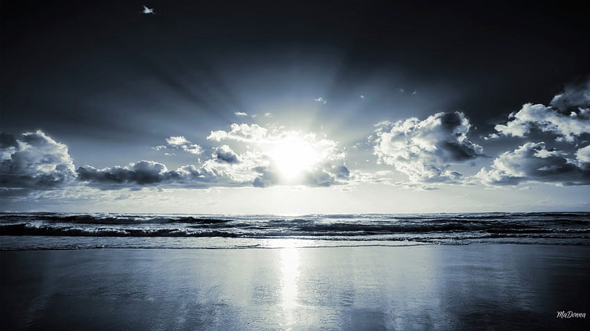 Blue Serenity, blue, sea, morning, reflection, light, clouds, sky, water, sun HD wallpaper
