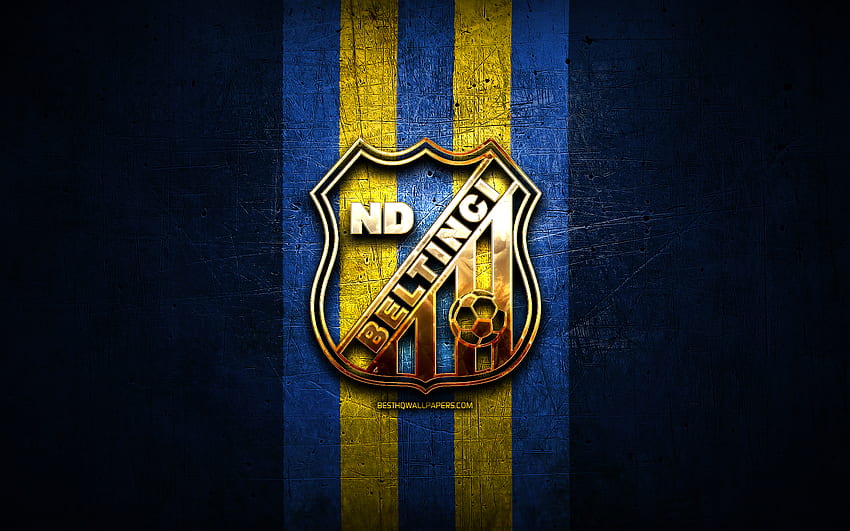 Beltinci FC, golden logo, Prva liga, blue metal background, football, Slovenian football club, ND Beltinci logo, soccer, Slovenia, ND Beltinci HD wallpaper