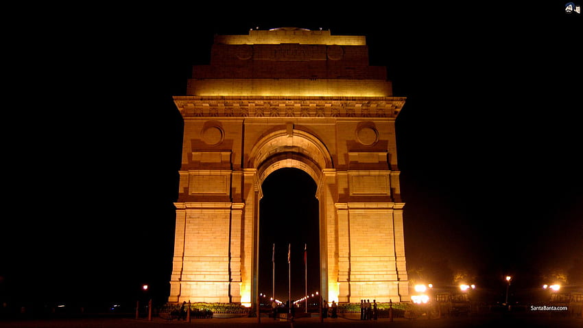 India Gate - a war memorial astride Rajpath, New Delhi, India Night HD wallpaper