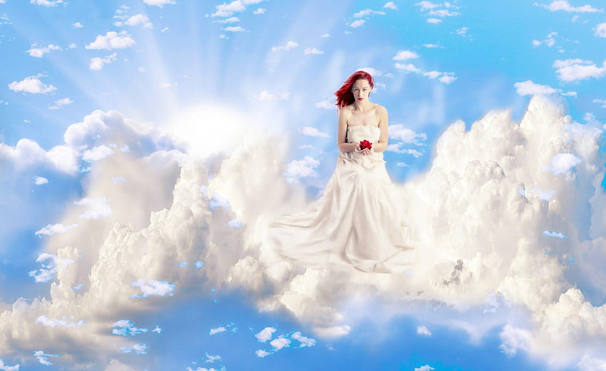 Rose for You !, rose, art, heaven, angelic, beautiful, girl HD wallpaper