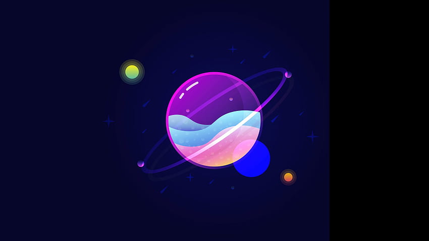 Solar system , Planets, Orbit, Minimal, Neon, Saturn, AMOLED • For You For & Mobile HD wallpaper