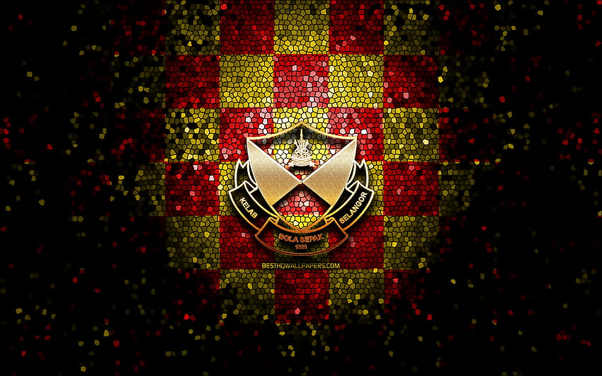 Selangor FA, logotipo brillante, Superliga de Malasia, a cuadros rojo amarillo, fútbol, ​​club de fútbol de Malasia, logotipo de Selangor FC, arte de mosaico, fútbol, ​​Selangor FC fondo de pantalla